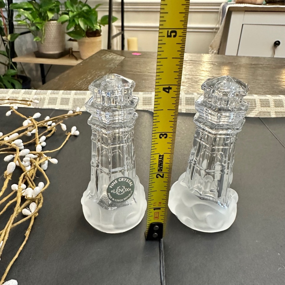 LENOX Full Lead Crystal Light House Salt and Peper Shakers Vintage NEW RareCzech - Picture 6 of 7